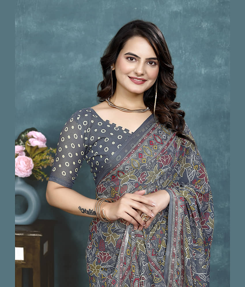 Kanooda Prints Georgette Printed With Unstitched Blouse Piece ( Peach ) - Sarees | Buy online on ZillyBuy