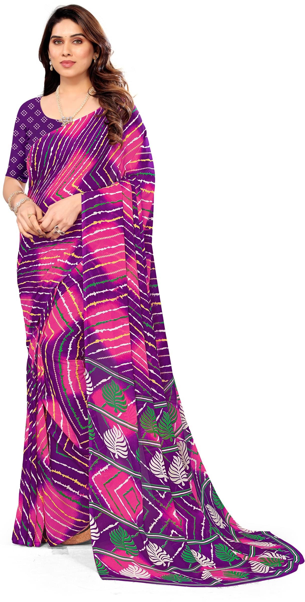     			Kanooda Prints Georgette Printed Saree With Unstitched Blouse Piece ( Purple )