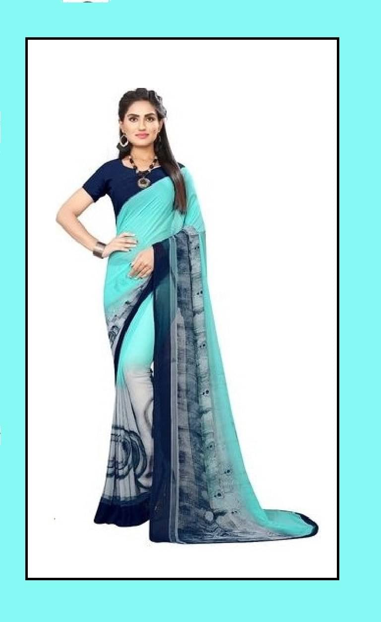 Kanooda Prints Georgette Printed Saree With Unstitched Blouse Piece ( Light Blue ) Kanooda Prints Georgette Printed Saree With Unstitched Blouse Piece ( Light Blue )