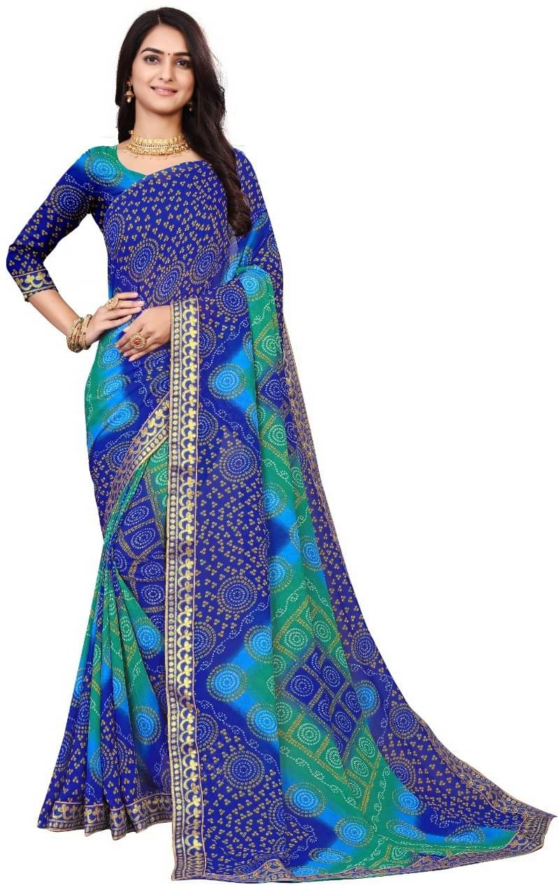     			Kanooda Prints Georgette Printed Saree With Unstitched Blouse Piece ( Blue )