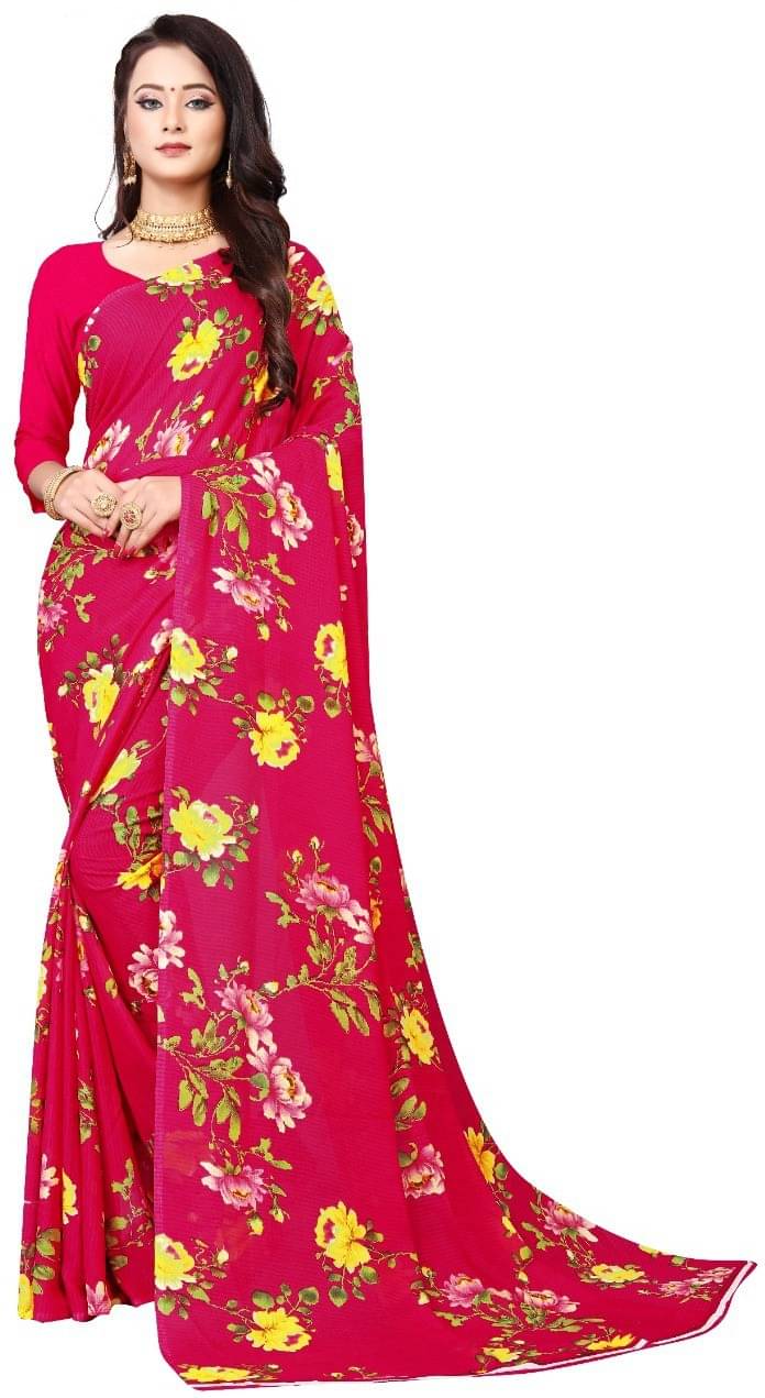 Kanooda Prints Georgette Printed Saree With Unstitched Blouse Piece ( Pink ) Kanooda Prints Georgette Printed Saree With Unstitched Blouse Piece ( Pink )