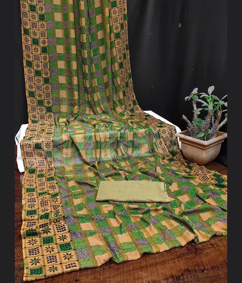 Kanooda Prints Georgette Printed Saree With Unstitched Blouse Piece ( Green ) - Sarees | Buy online on ZillyBuy