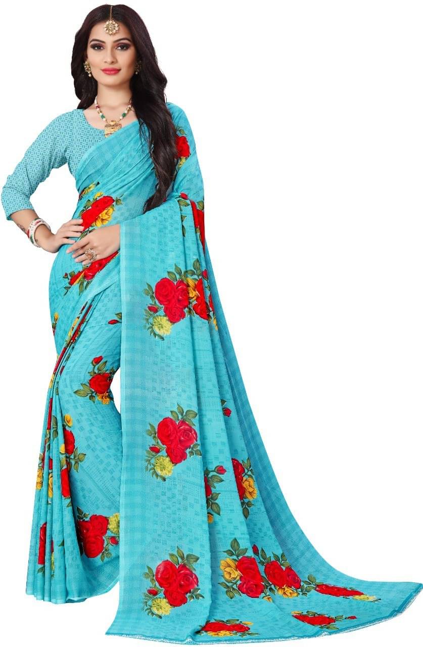     			Kanooda Prints Georgette Printed Saree With Unstitched Blouse Piece ( Light Blue )