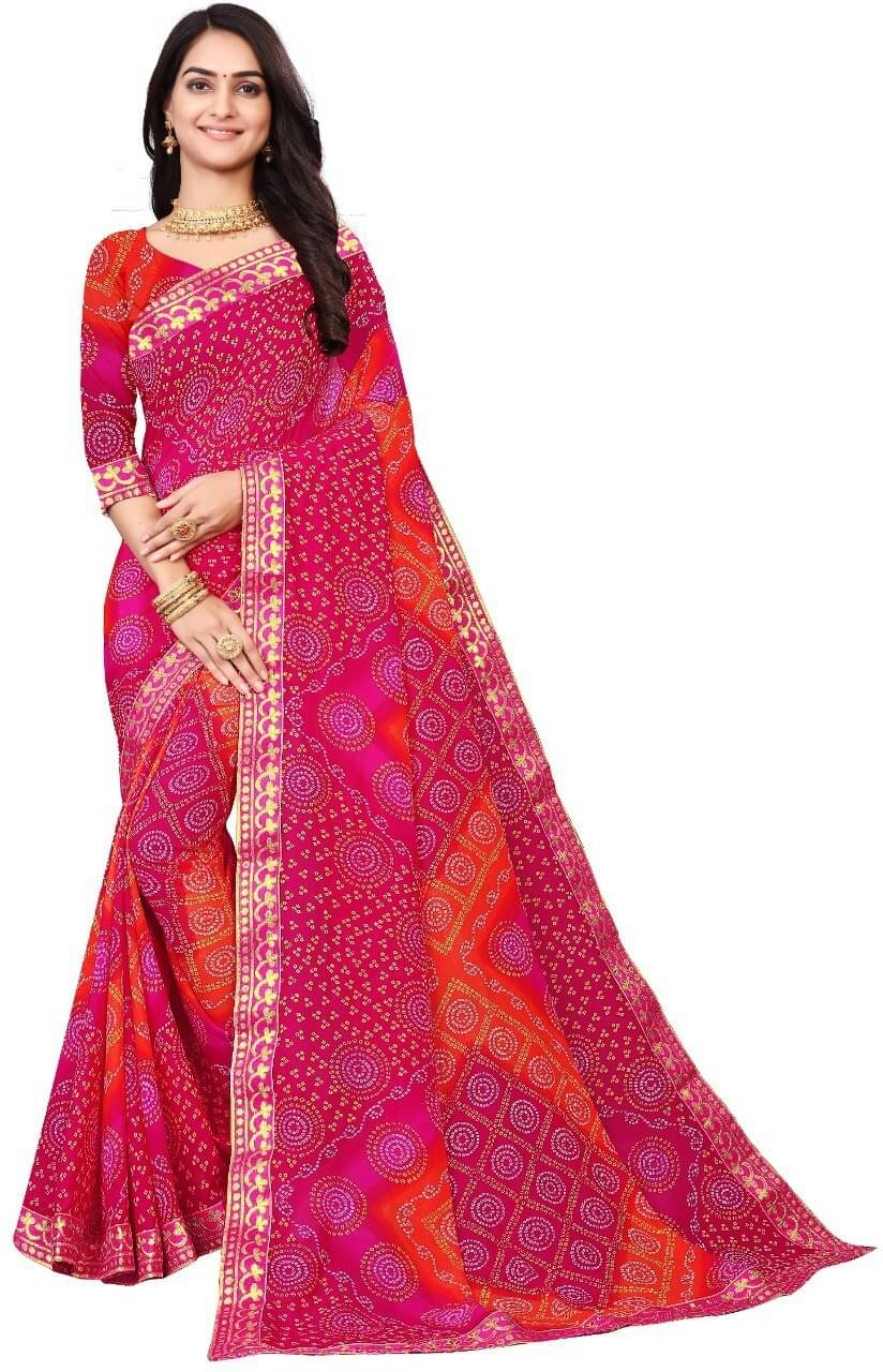     			Kanooda Prints Georgette Printed Saree With Unstitched Blouse Piece ( Pink )