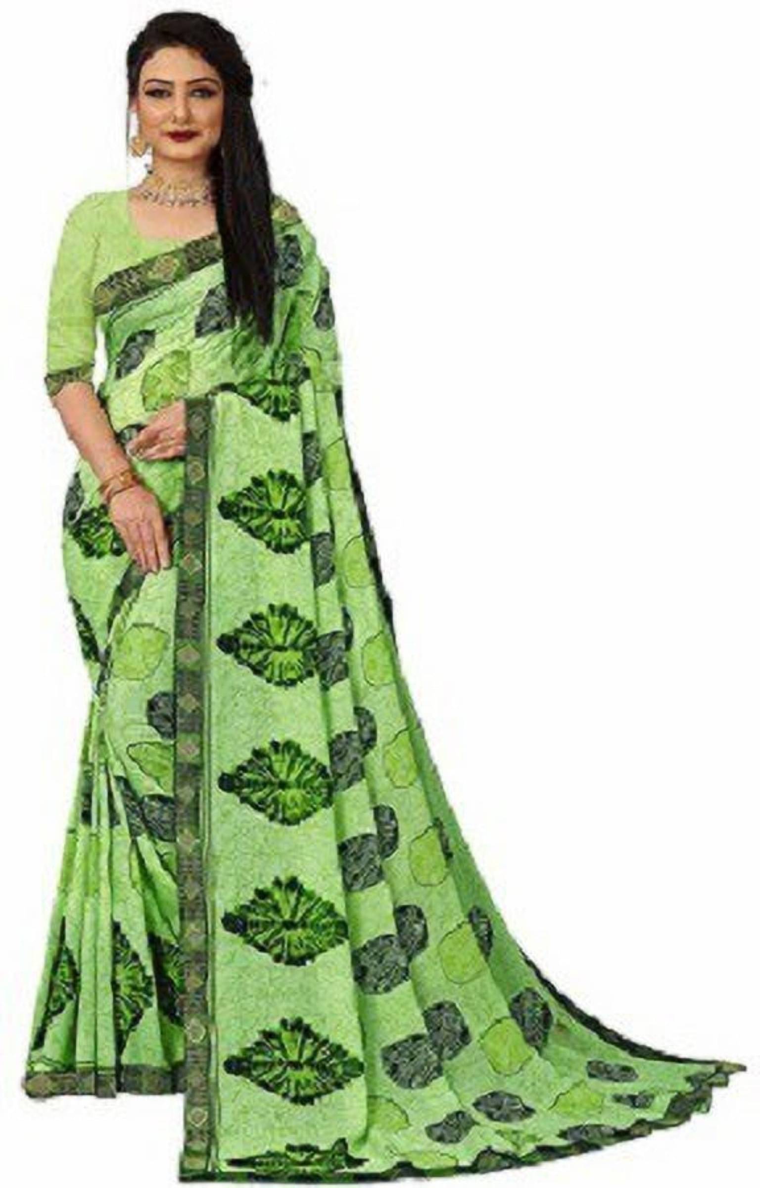 Kanooda Prints Georgette Printed Saree With Unstitched Blouse Piece ( Green ) Kanooda Prints Georgette Printed Saree With Unstitched Blouse Piece ( Green )