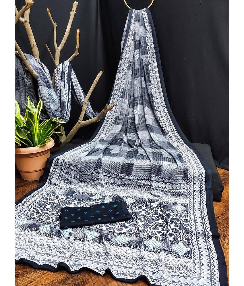 Kanooda Prints Georgette Printed Saree With Unstitched Blouse Piece ( Grey ) - Sarees | Buy online on ZillyBuy