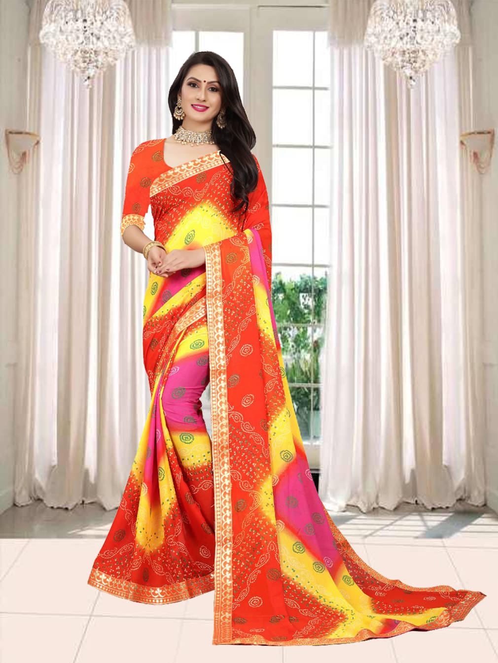     			Kanooda Prints Georgette Printed Saree With Unstitched Blouse Piece ( Orange )