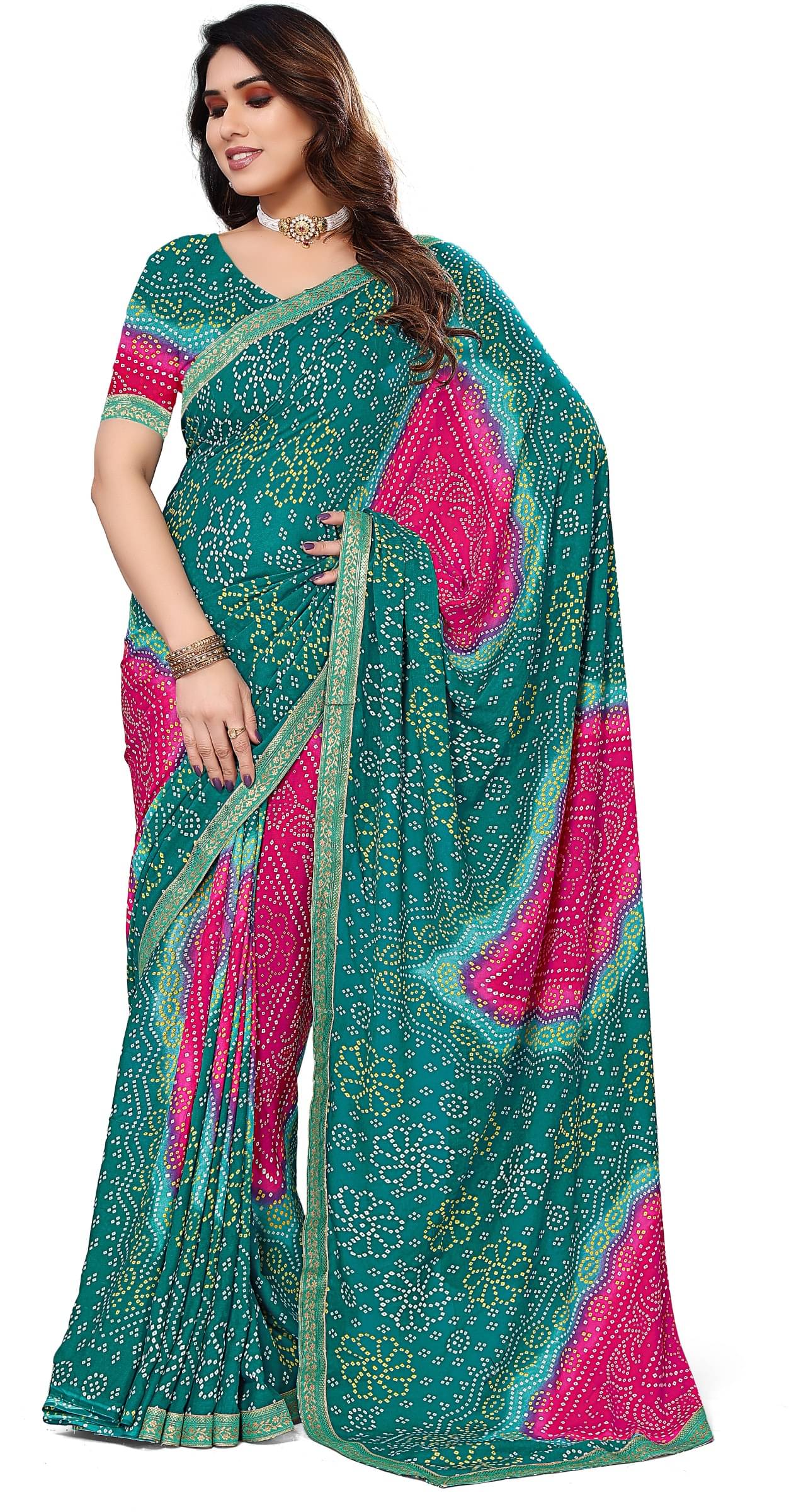     			Kanooda Prints Georgette Printed Saree With Unstitched Blouse Piece ( Teal )