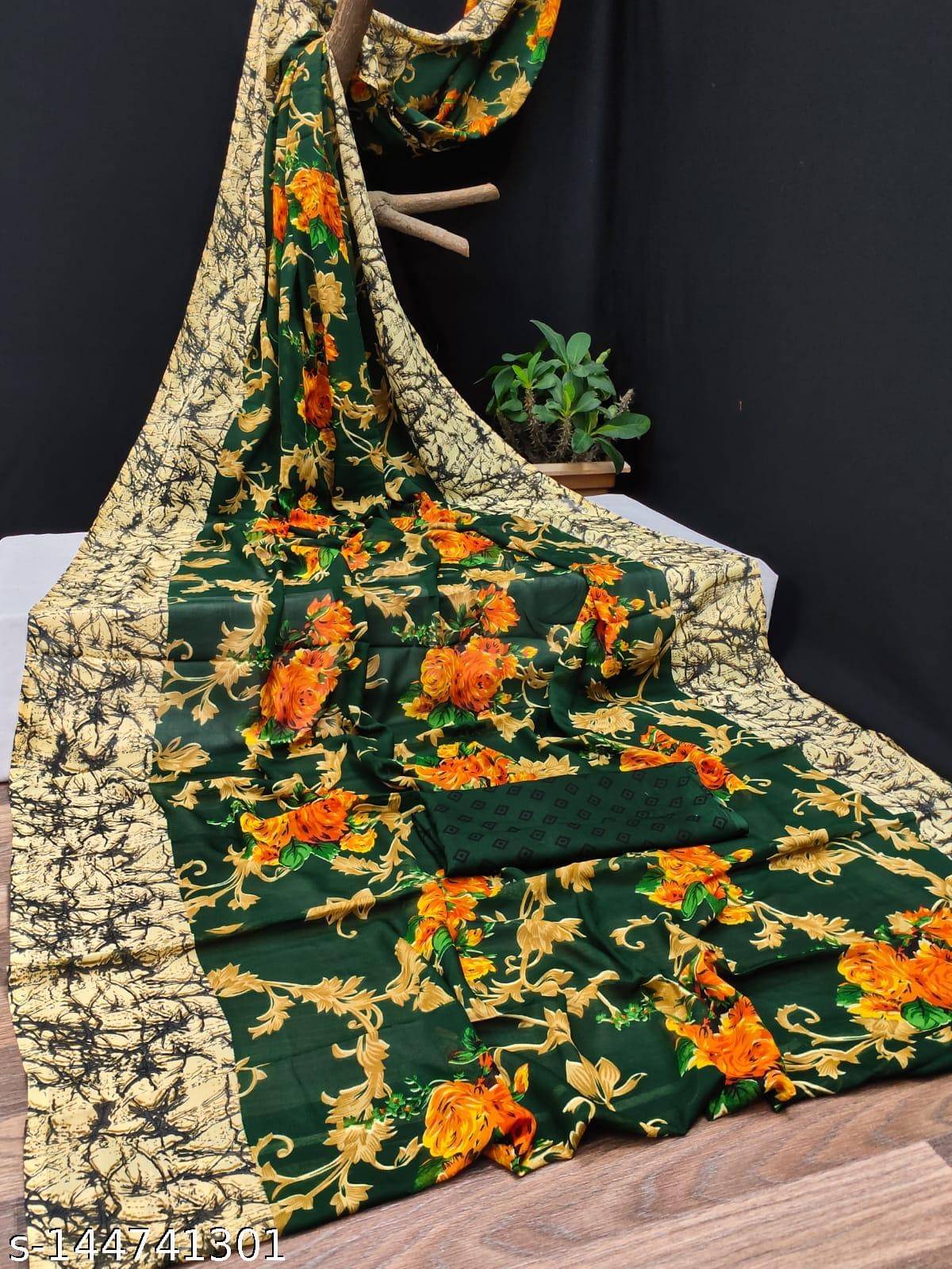 Kanooda Prints Georgette Printed Saree With Unstitched Blouse Piece ( Green )     			Kanooda Prints Georgette Printed Saree With Unstitched Blouse Piece ( Green )