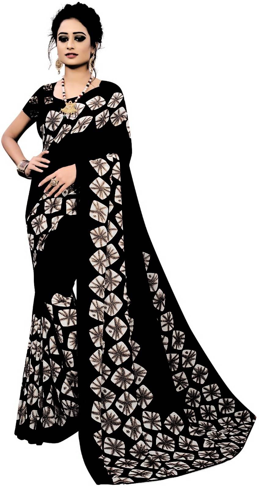     			Kanooda Prints Georgette Printed Saree With Unstitched Blouse Piece ( Brown )
