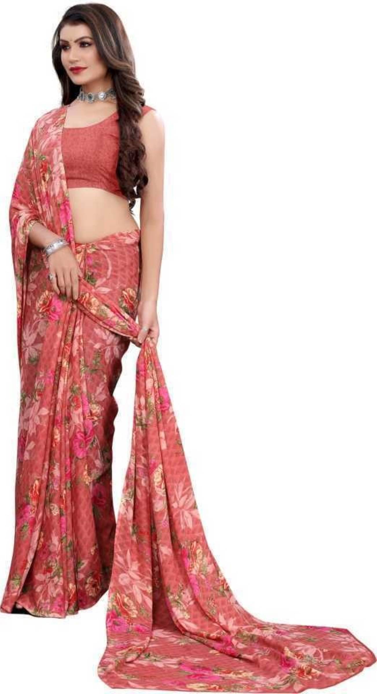 Kanooda Prints Georgette Printed Saree With Unstitched Blouse Piece ( Multicolor ) Kanooda Prints Georgette Printed Saree With Unstitched Blouse Piece ( Multicolor )