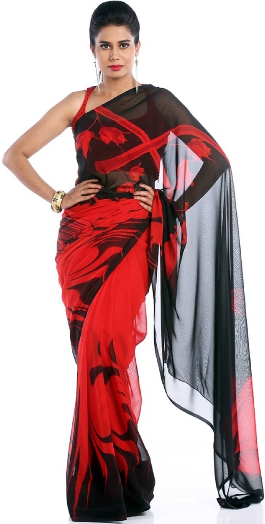     			Kanooda Prints Georgette Printed Saree With Unstitched Blouse Piece ( Red )