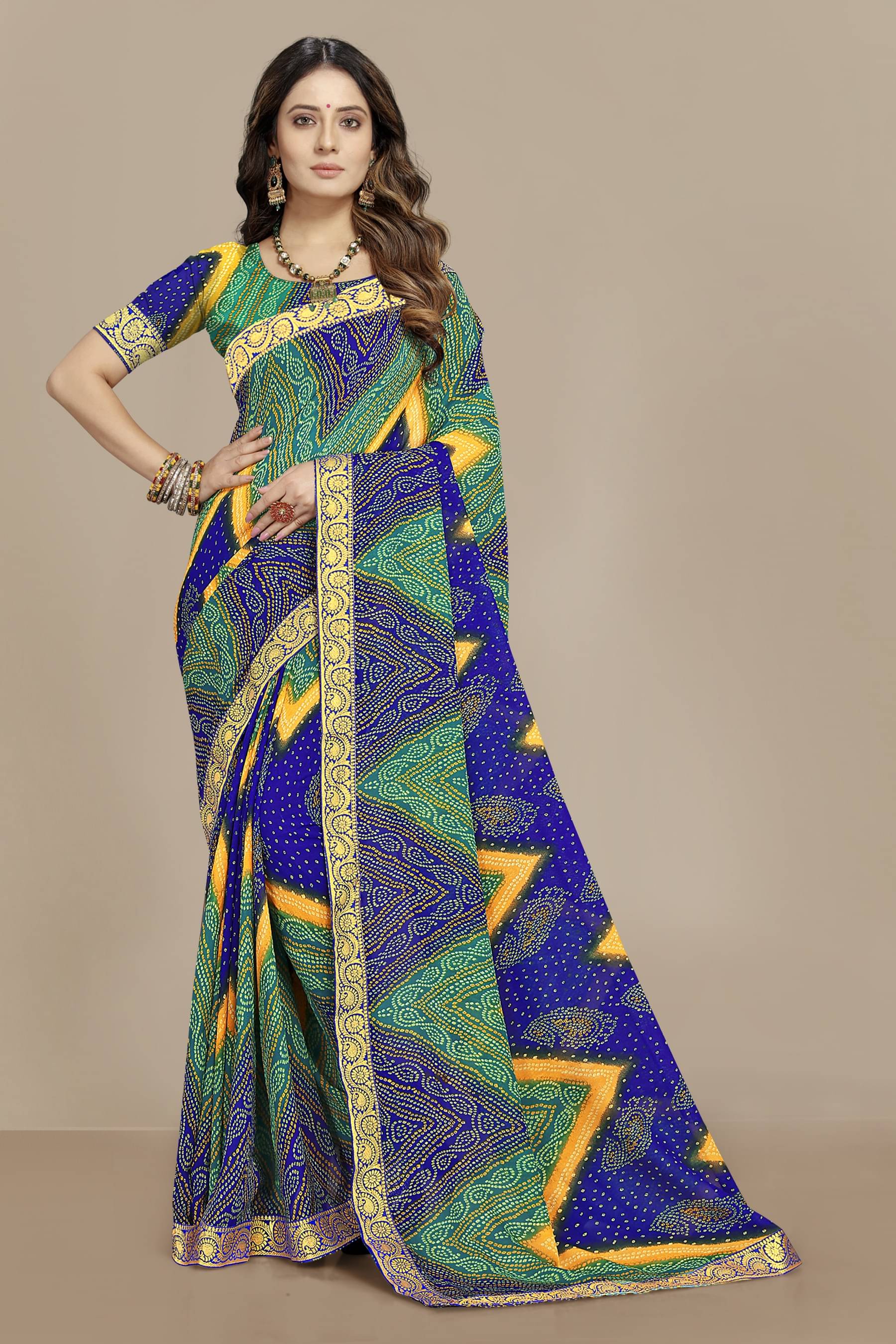 Kanooda Prints Georgette Printed Saree With Unstitched Blouse Piece ( Blue ) Kanooda Prints Georgette Printed Saree With Unstitched Blouse Piece ( Blue )