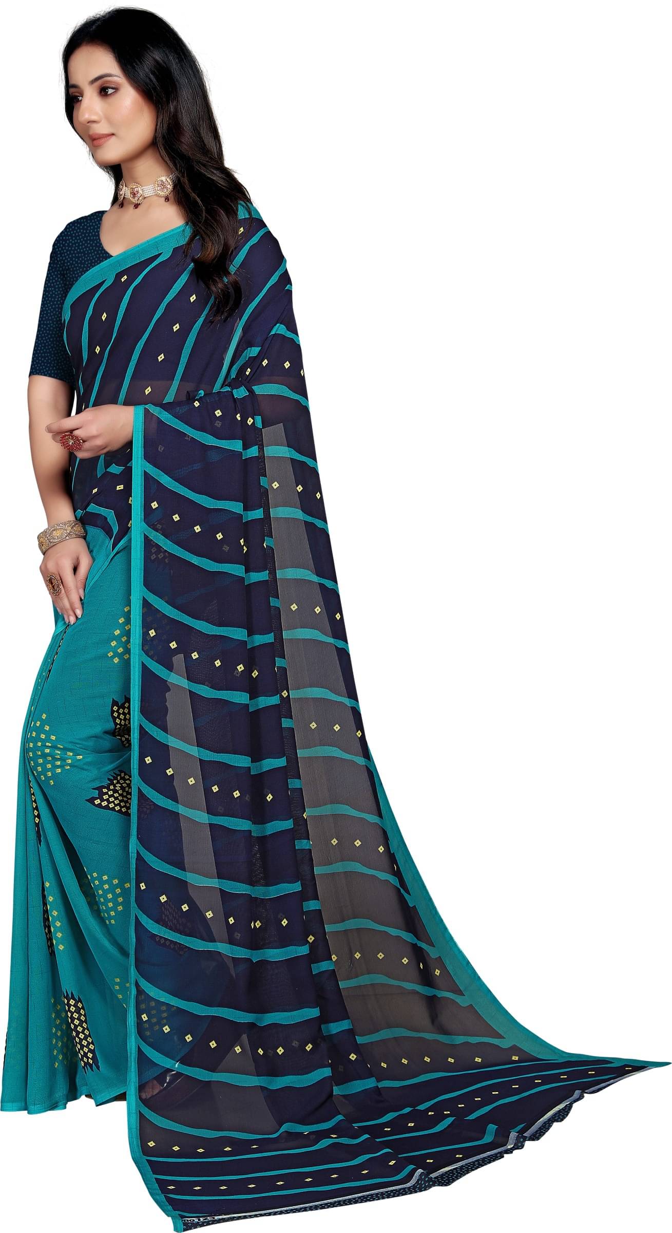     			Kanooda Prints Georgette Printed Saree With Unstitched Blouse Piece ( Green )