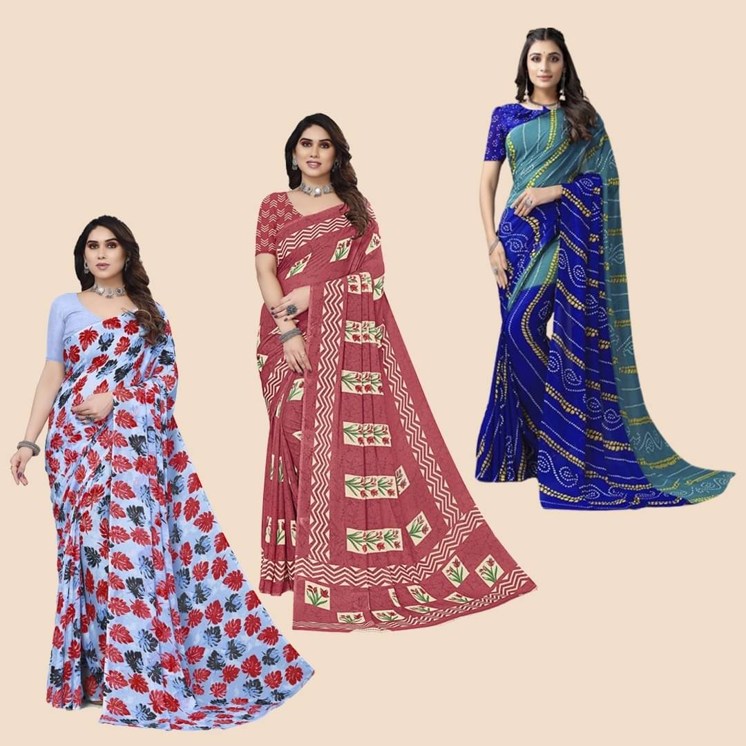 Kanooda Prints Georgette Printed Saree With Unstitched Blouse Piece ( Multicolor ) Kanooda Prints Georgette Printed Saree With Unstitched Blouse Piece ( Multicolor )