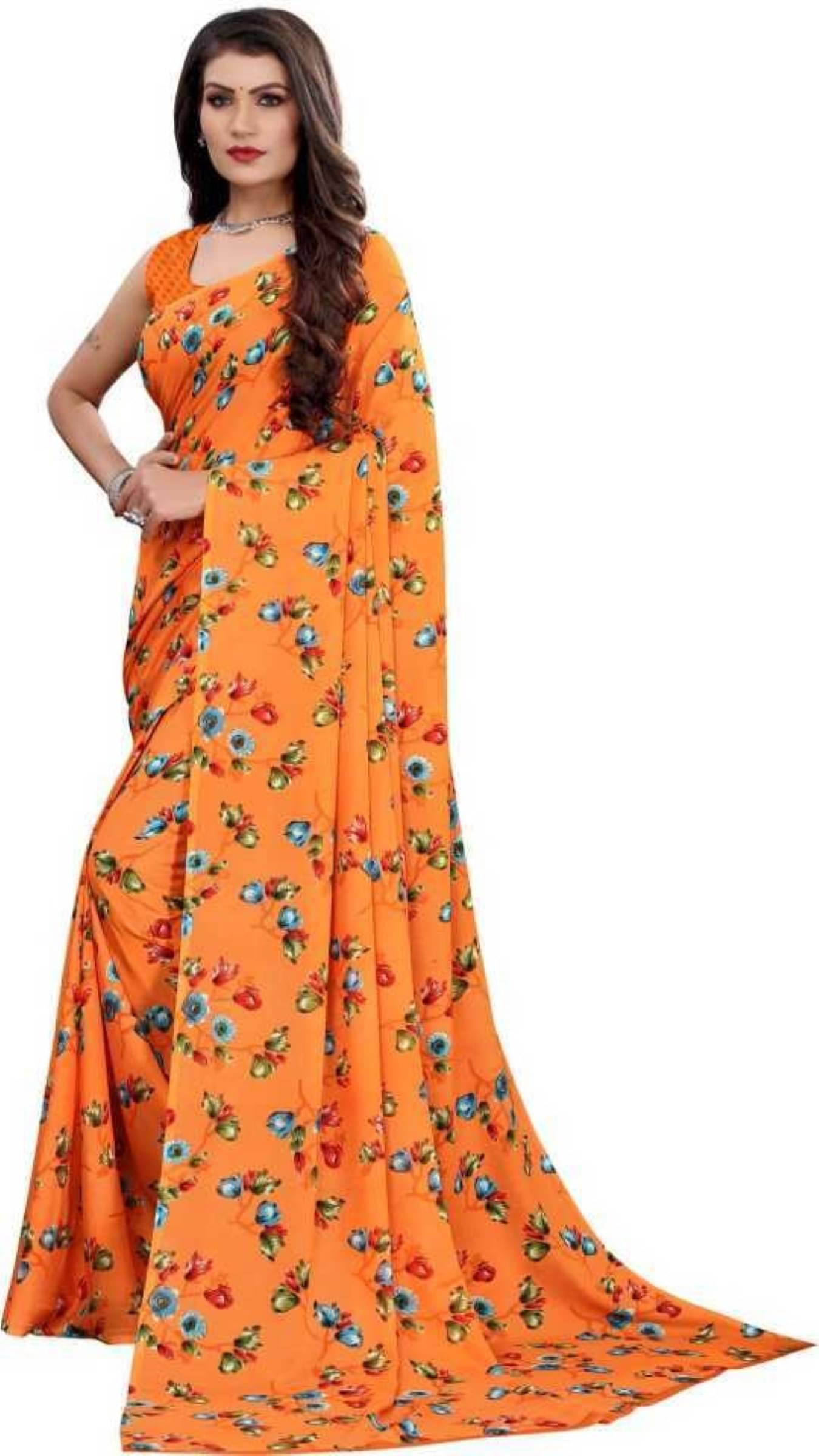     			Kanooda Prints Georgette Printed Saree With Unstitched Blouse Piece ( Multicolor )