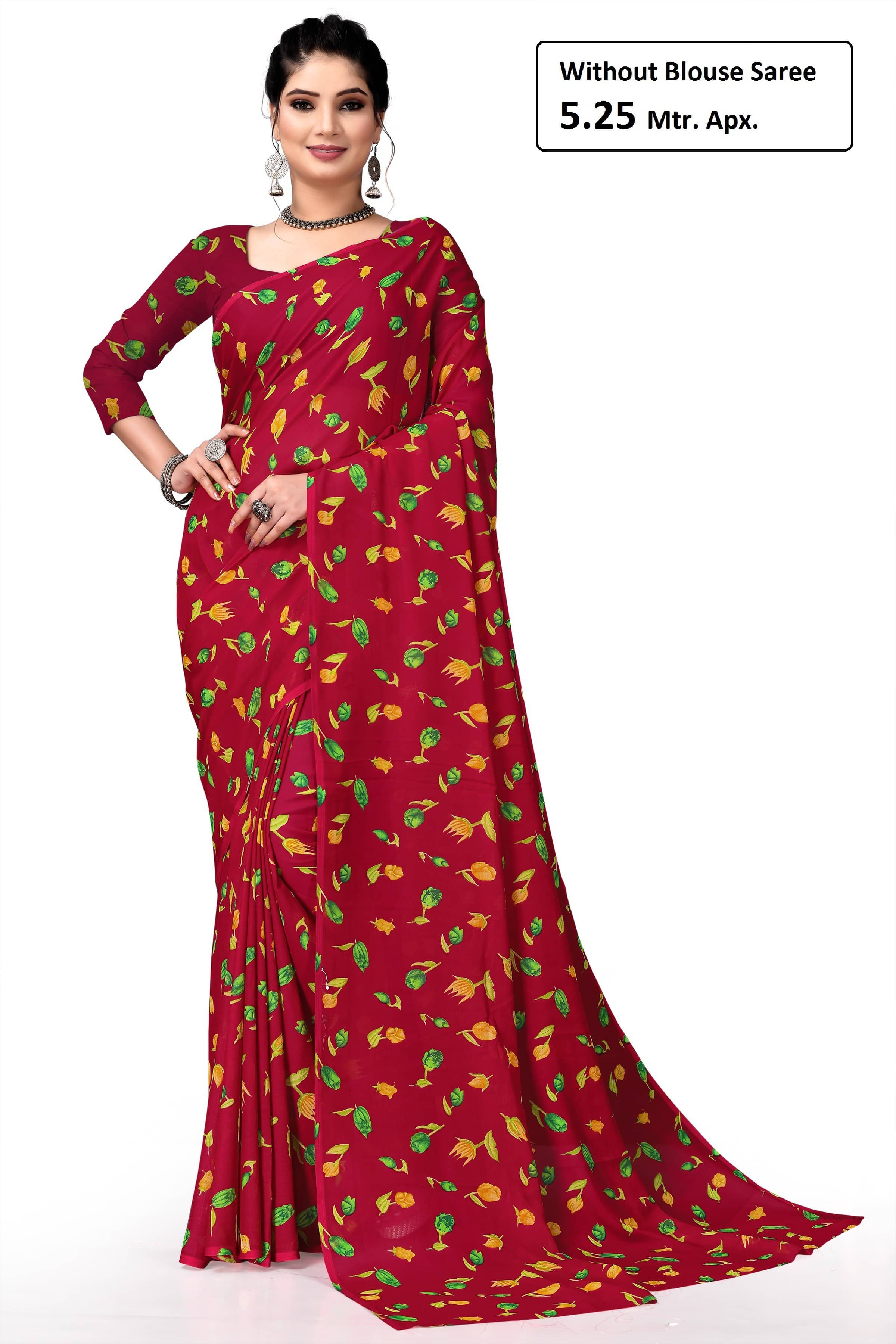 Kanooda Prints Georgette Printed Saree With Unstitched Blouse Piece ( Blue ) - Sarees | Buy online on ZillyBuy
