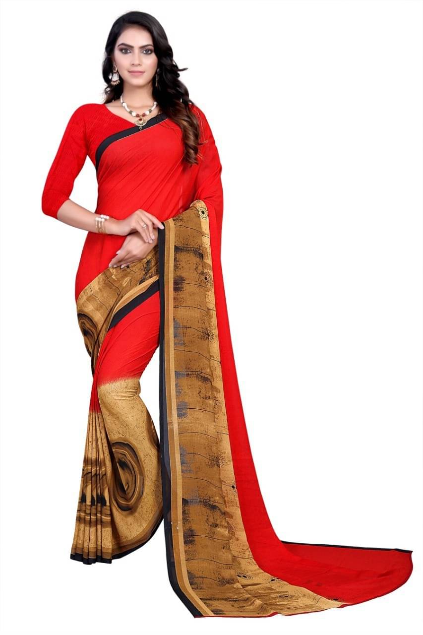     			Kanooda Prints Georgette Printed Saree With Unstitched Blouse Piece ( Pink )