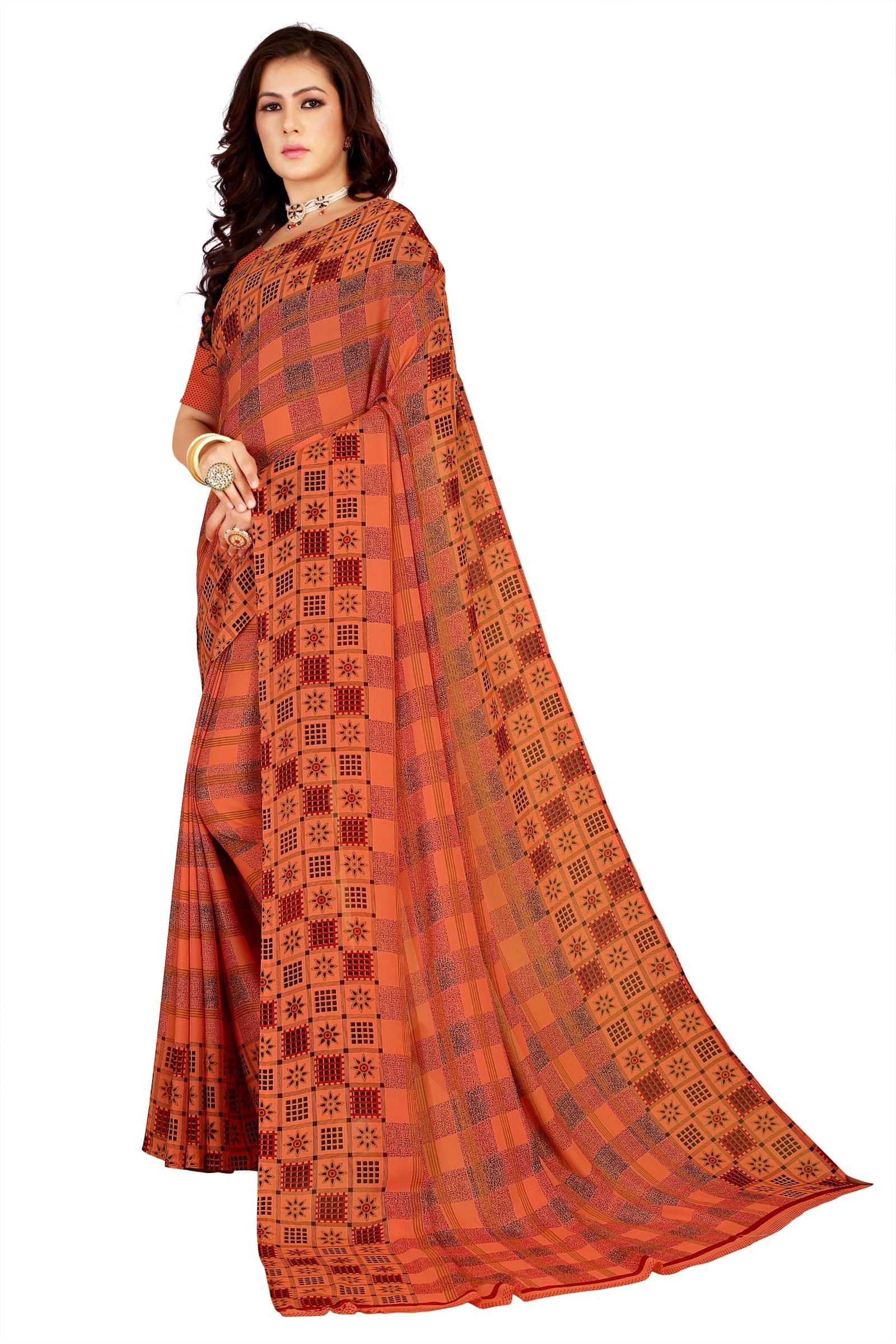     			Kanooda Prints Georgette Printed Saree With Unstitched Blouse Piece ( Maroon )