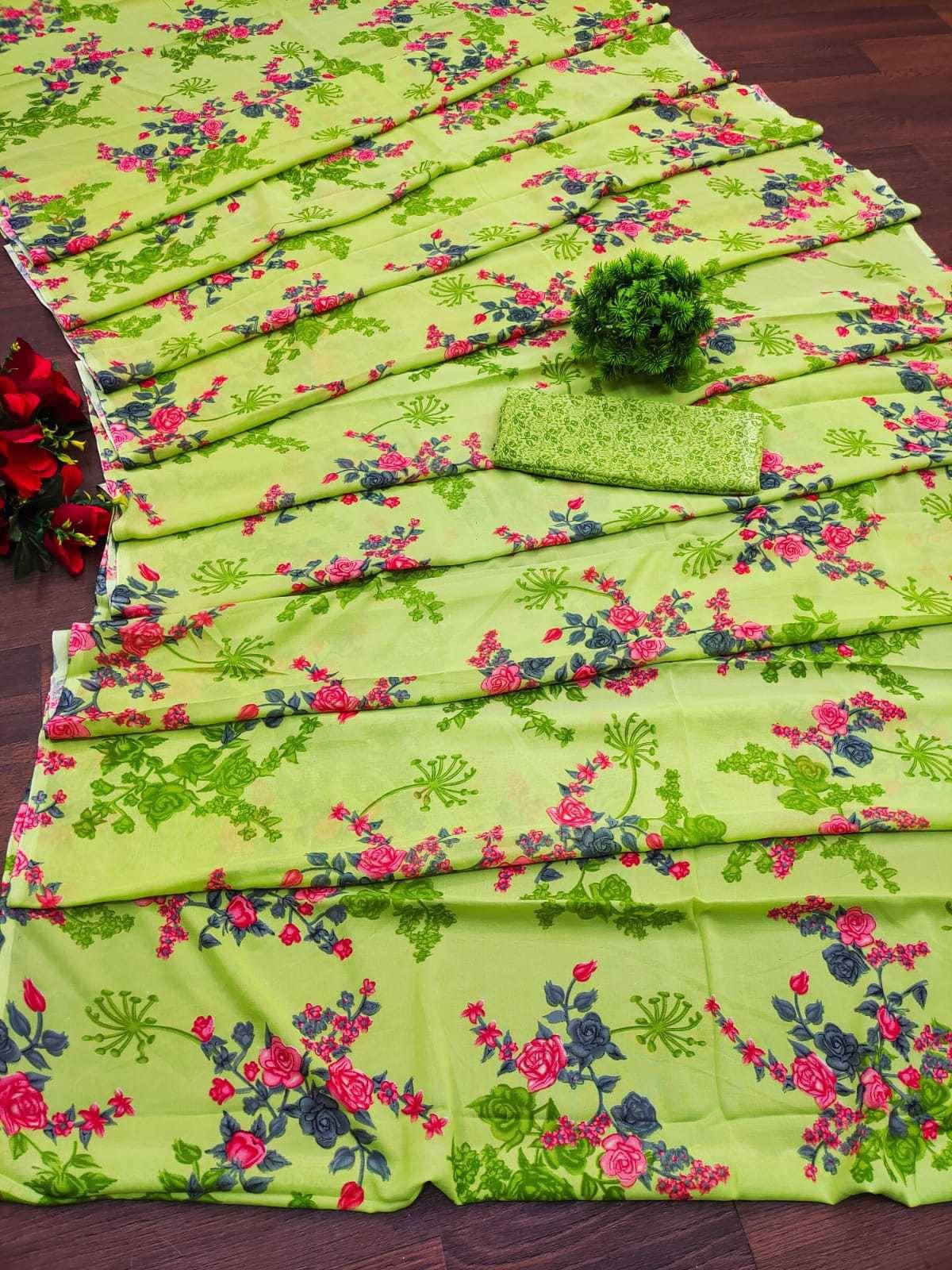 Kanooda Prints Georgette Printed Saree With Unstitched Blouse Piece ( Light Green ) Kanooda Prints Georgette Printed Saree With Unstitched Blouse Piece ( Light Green )