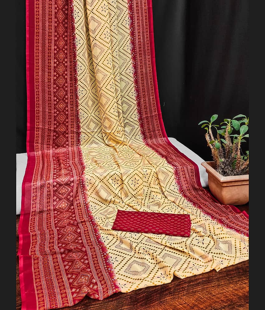 Kanooda Prints Georgette Printed Saree With Unstitched Blouse Piece ( Red ) - Sarees | Buy online on ZillyBuy