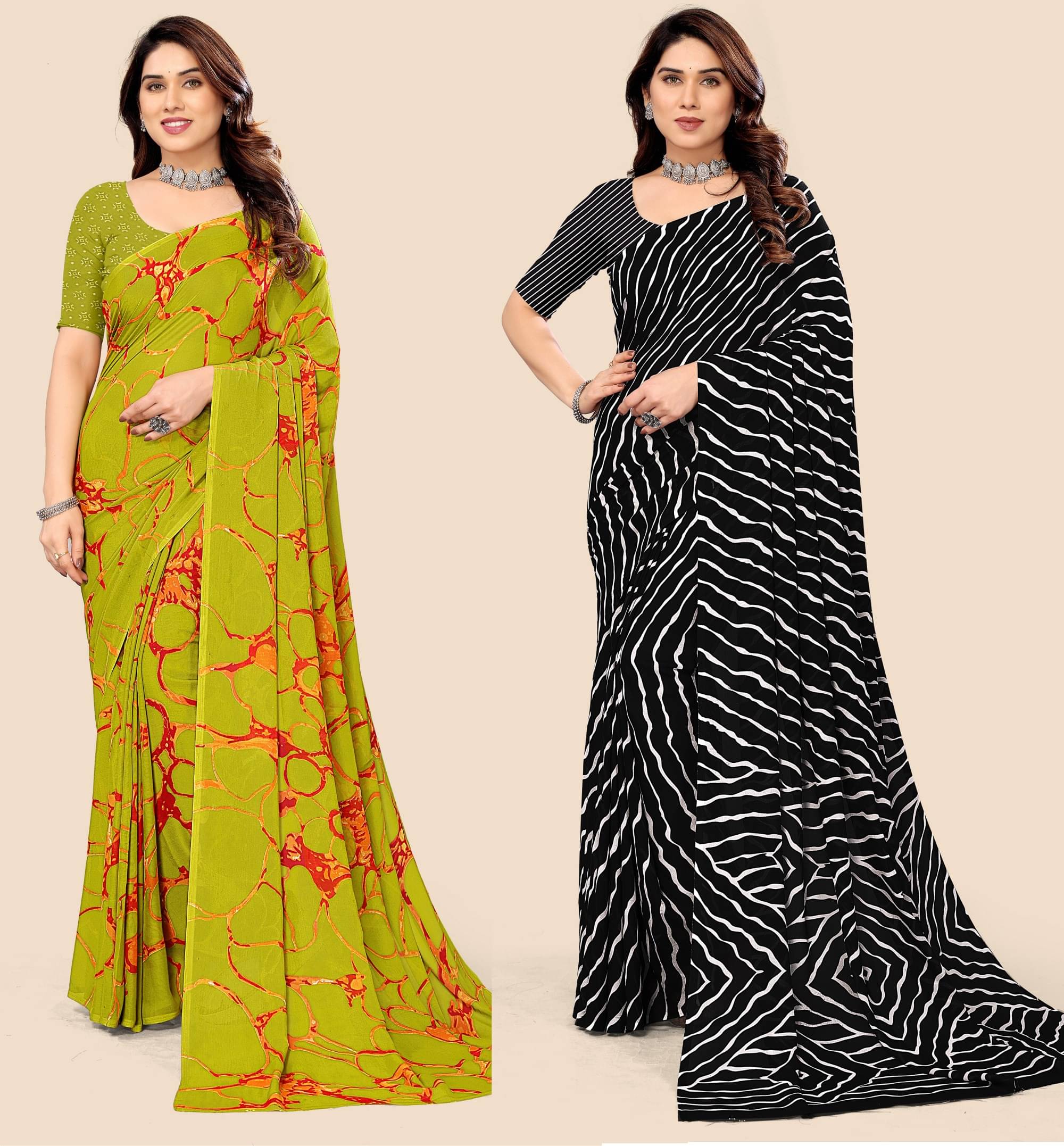     			Kanooda Prints Georgette Printed Saree With Unstitched Blouse Piece ( Green )