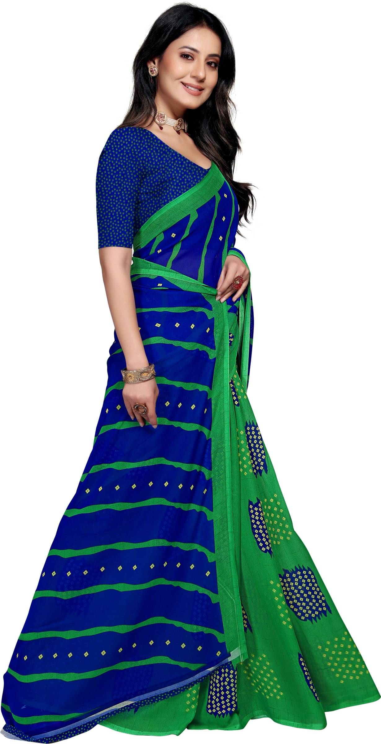 Kanooda Prints Georgette Printed Saree With Unstitched Blouse Piece ( Green ) Kanooda Prints Georgette Printed Saree With Unstitched Blouse Piece ( Green )