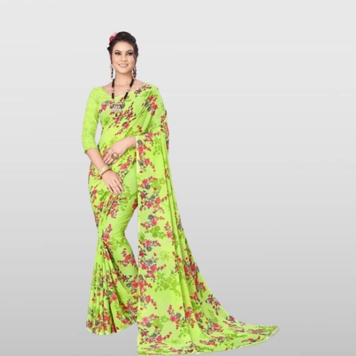 Kanooda Prints Georgette Printed Saree With Unstitched Blouse Piece ( Multicolor ) Kanooda Prints Georgette Printed Saree With Unstitched Blouse Piece ( Multicolor )