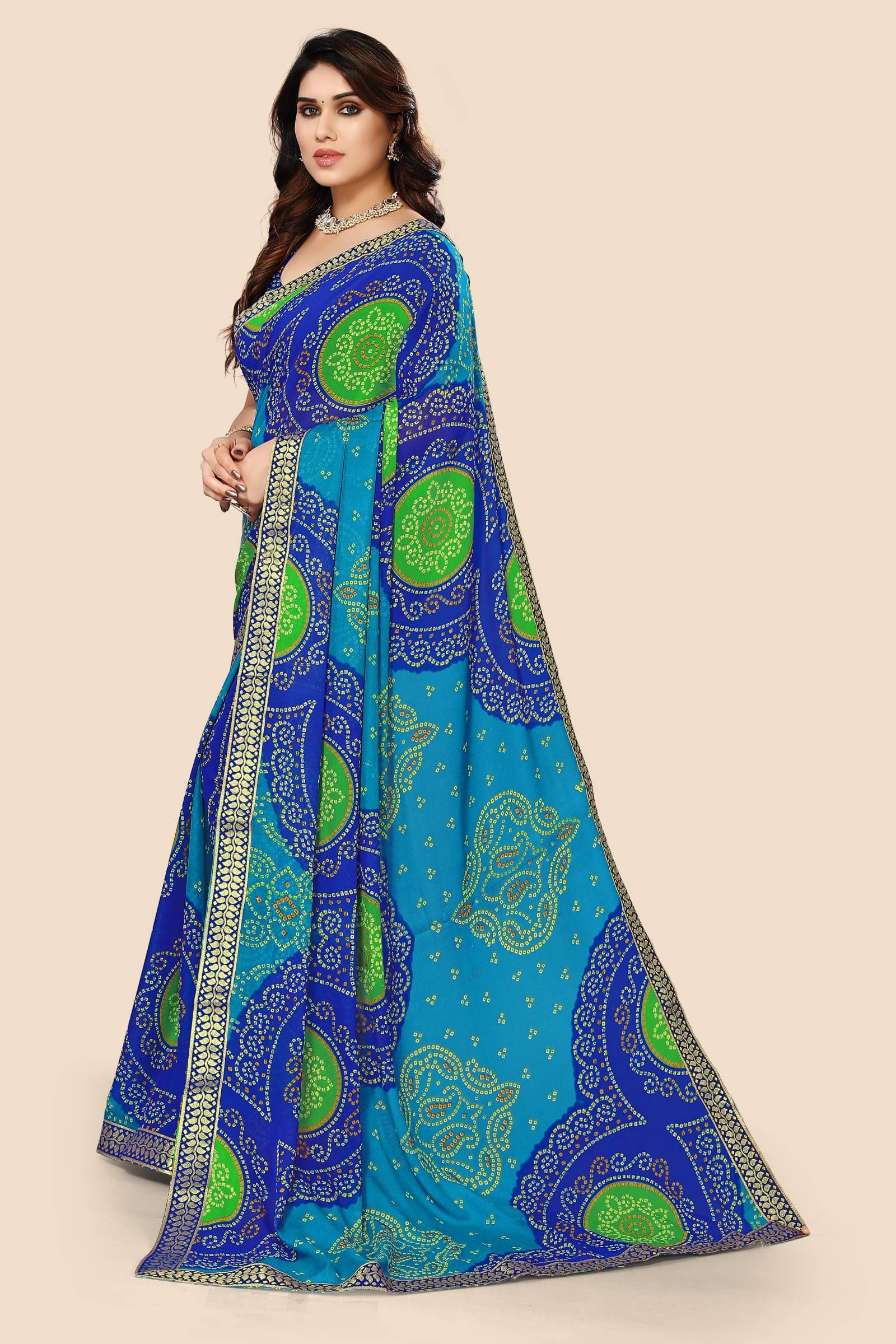 Kanooda Prints Georgette Printed Saree With Unstitched Blouse Piece ( Blue ) Kanooda Prints Georgette Printed Saree With Unstitched Blouse Piece ( Blue )