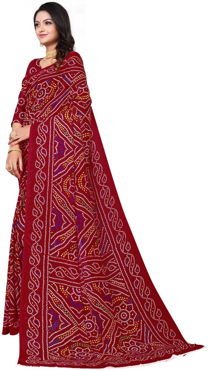 Kanooda Prints Georgette Printed Saree With Unstitched Blouse Piece ( Multicolor ) - Sarees | Buy online on ZillyBuy
