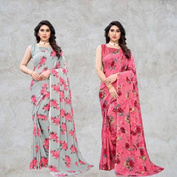 Kanooda Prints Georgette Printed Saree With Unstitched Blouse Piece ( Grey ) Kanooda Prints Georgette Printed Saree With Unstitched Blouse Piece ( Grey )