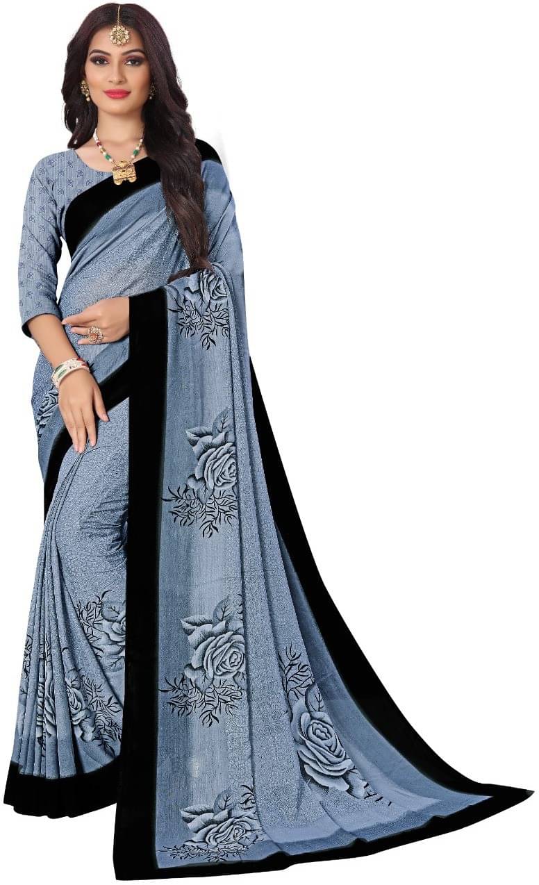 Kanooda Prints Georgette Printed Saree With Unstitched Blouse Piece ( Grey ) Kanooda Prints Georgette Printed Saree With Unstitched Blouse Piece ( Grey )