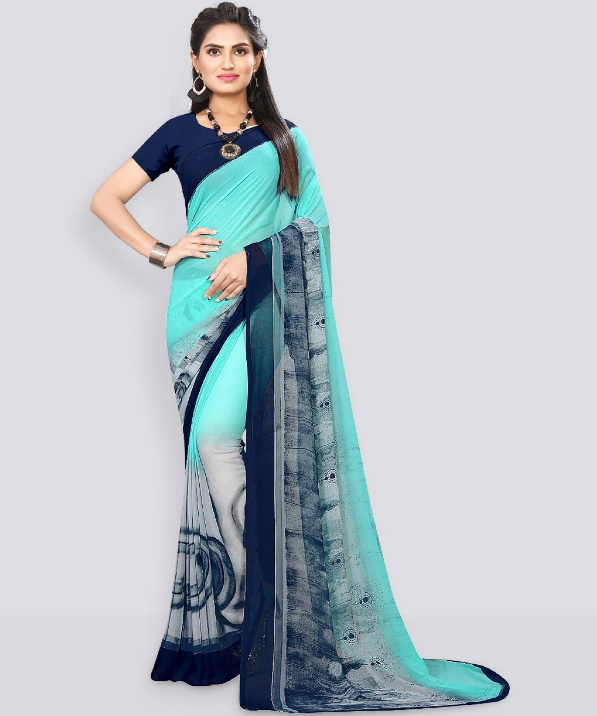 Kanooda Prints Georgette Printed Saree With Unstitched Blouse Piece ( Light Blue ) Kanooda Prints Georgette Printed Saree With Unstitched Blouse Piece ( Light Blue )