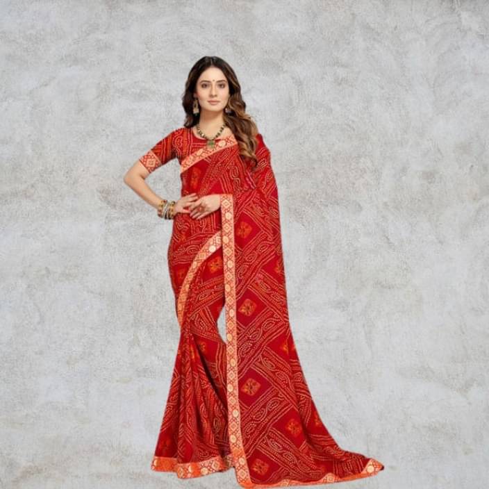     			Kanooda Prints Georgette Printed Saree With Unstitched Blouse Piece ( Red )