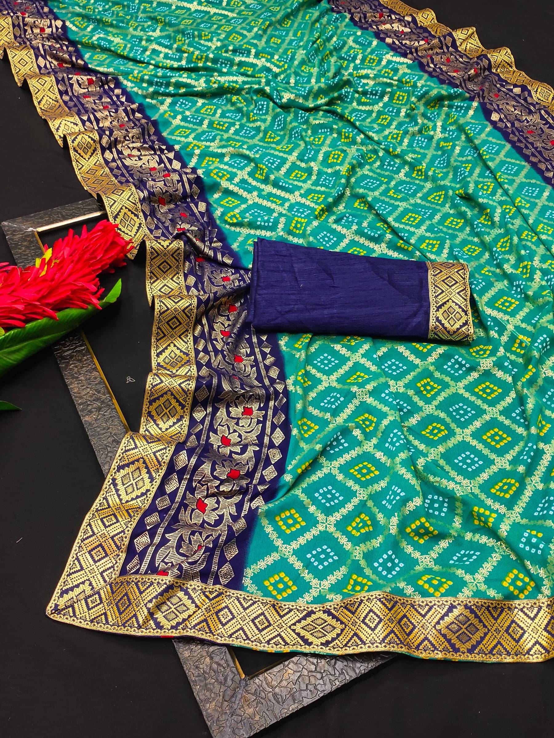 Kanooda Prints Georgette Printed Saree With Unstitched Blouse Piece ( Teal ) Kanooda Prints Georgette Printed Saree With Unstitched Blouse Piece ( Teal )