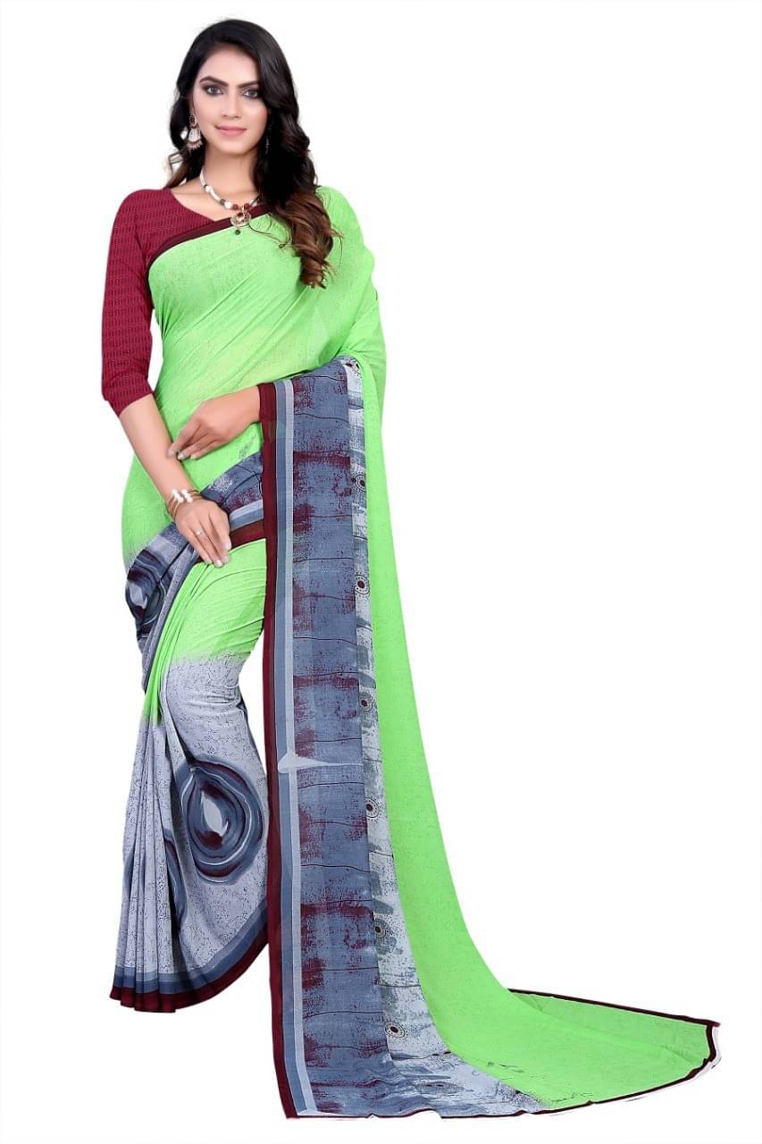 Kanooda Prints Georgette Printed Saree With Unstitched Blouse Piece ( Pink ) Kanooda Prints Georgette Printed Saree With Unstitched Blouse Piece ( Pink )