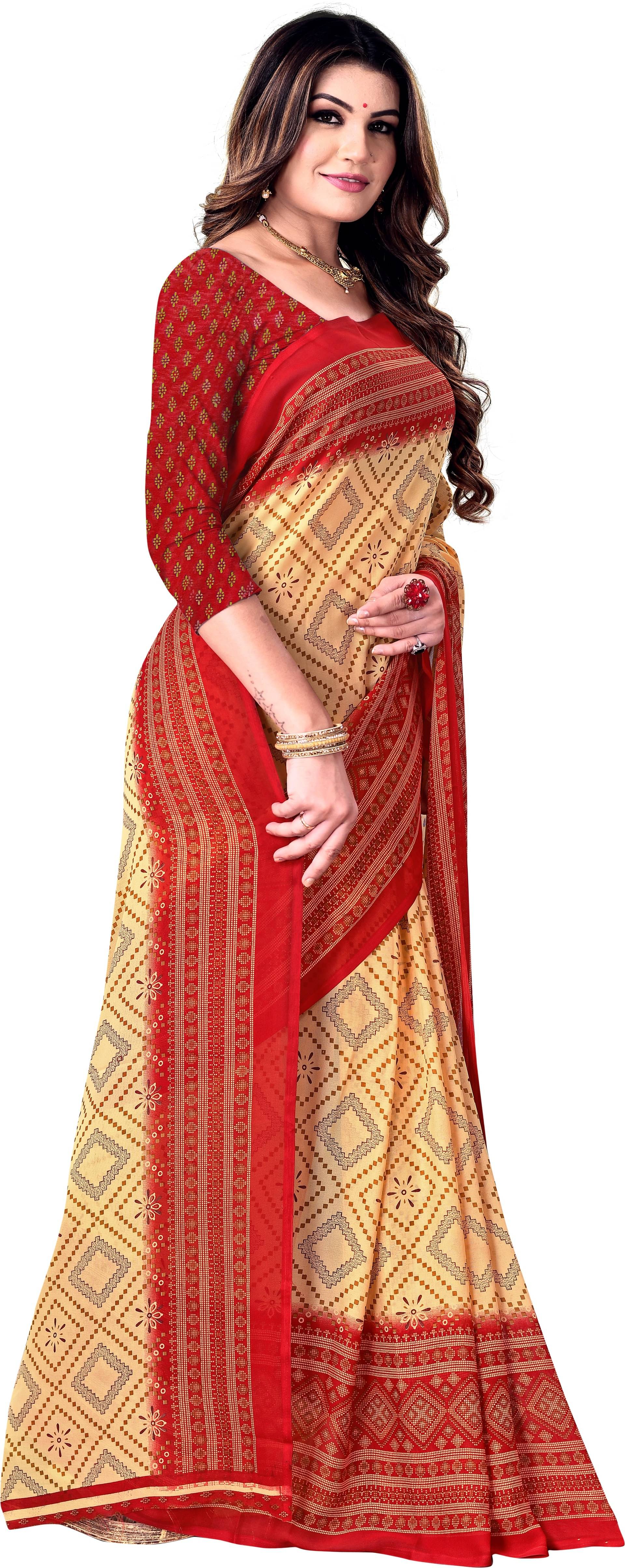 Kanooda Prints Georgette Printed Saree With Unstitched Blouse Piece ( Multicolor ) Kanooda Prints Georgette Printed Saree With Unstitched Blouse Piece ( Multicolor )