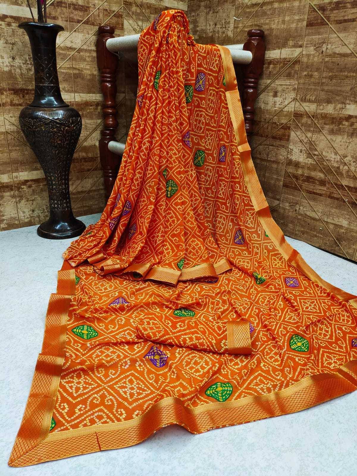     			Kanooda Prints Georgette Printed Saree With Unstitched Blouse Piece ( Orange )