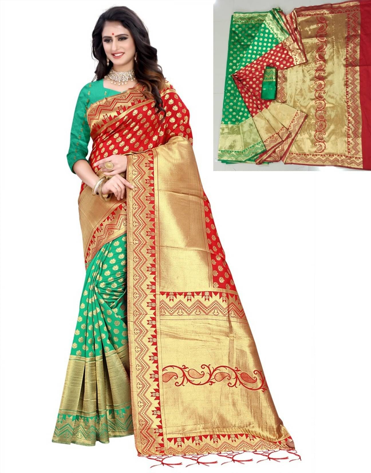 Kanooda Prints Jacquard Woven Saree With Unstitched Blouse Piece ( Light Green ) Kanooda Prints Jacquard Woven Saree With Unstitched Blouse Piece ( Light Green )