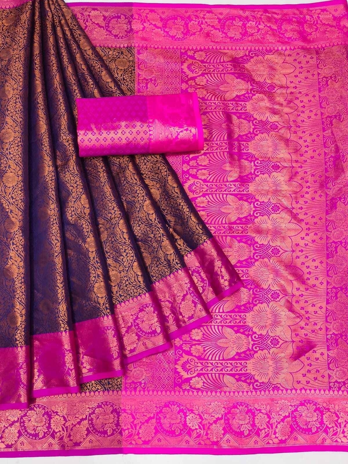     			Kanooda Prints Jacquard Woven Saree With Unstitched Blouse Piece ( Multicolor )