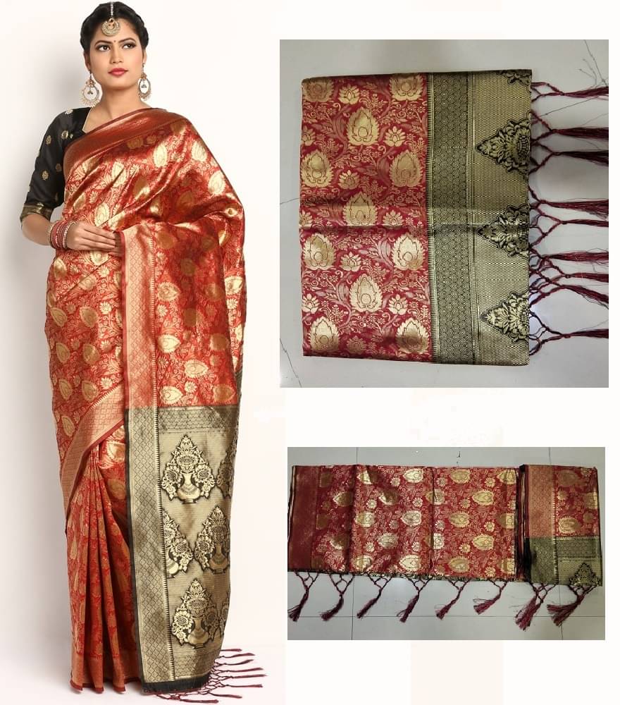 Kanooda Prints Jacquard Woven Saree With Unstitched Blouse Piece ( Maroon ) Kanooda Prints Jacquard Woven Saree With Unstitched Blouse Piece ( Maroon )
