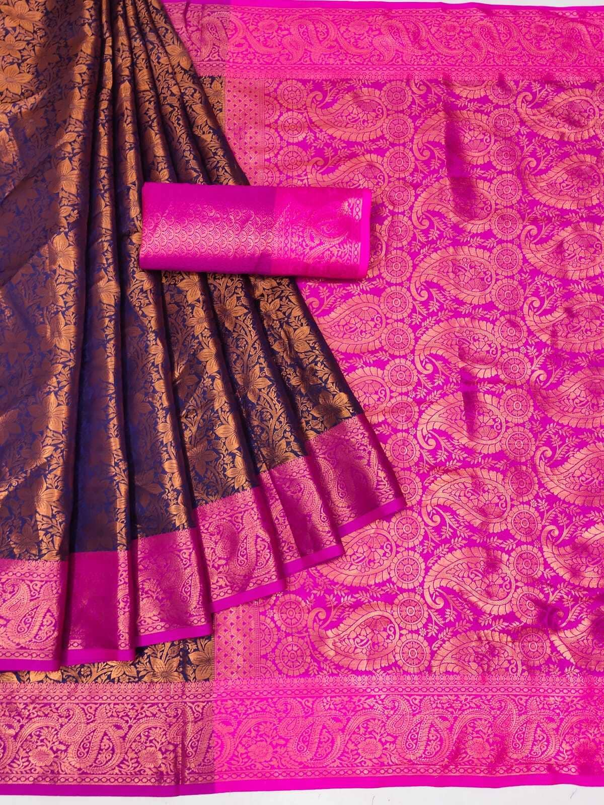 Kanooda Prints Jacquard Woven Saree With Unstitched Blouse Piece ( Multicolor ) - Sarees | Buy online on ZillyBuy