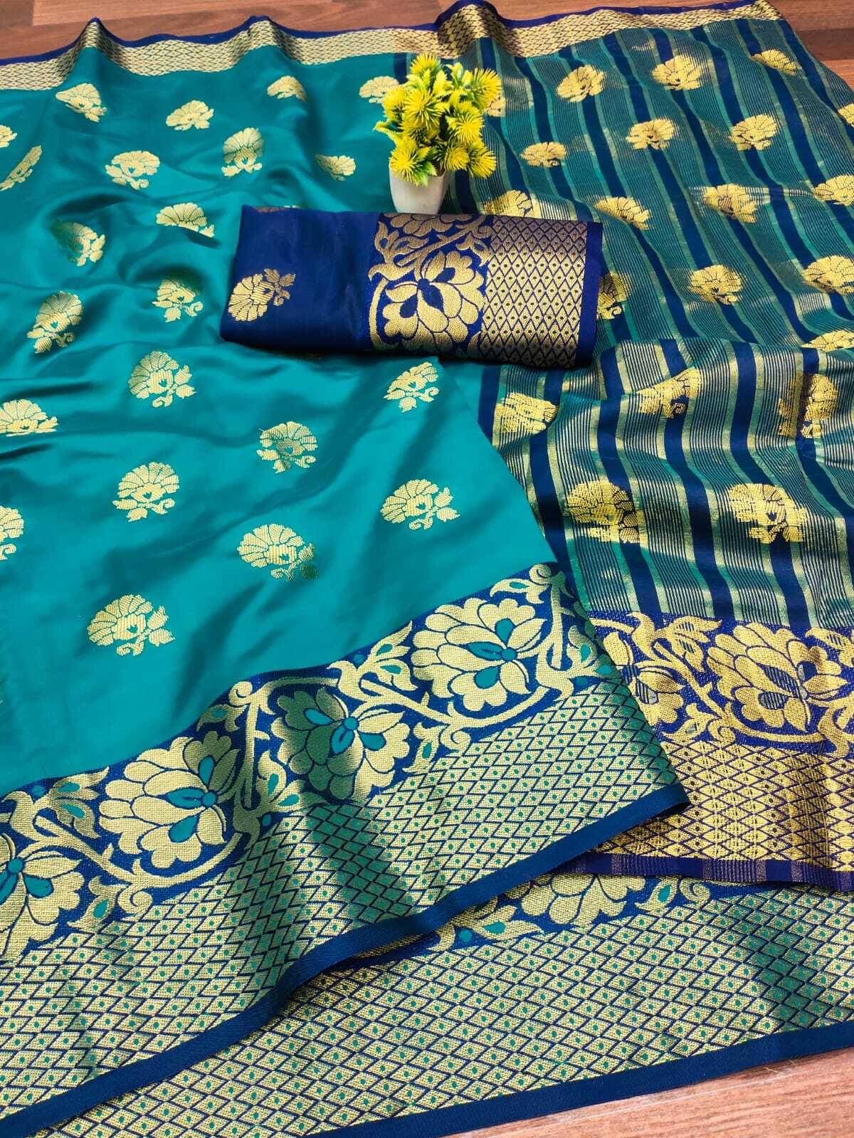     			Kanooda Prints Jacquard Woven Saree With Unstitched Blouse Piece ( Multicolor )