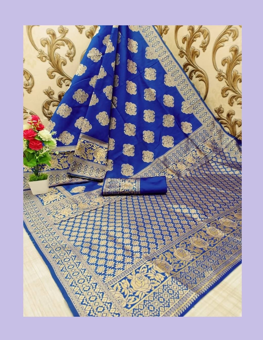     			Kanooda Prints Jacquard Woven Saree With Unstitched Blouse Piece ( Blue )