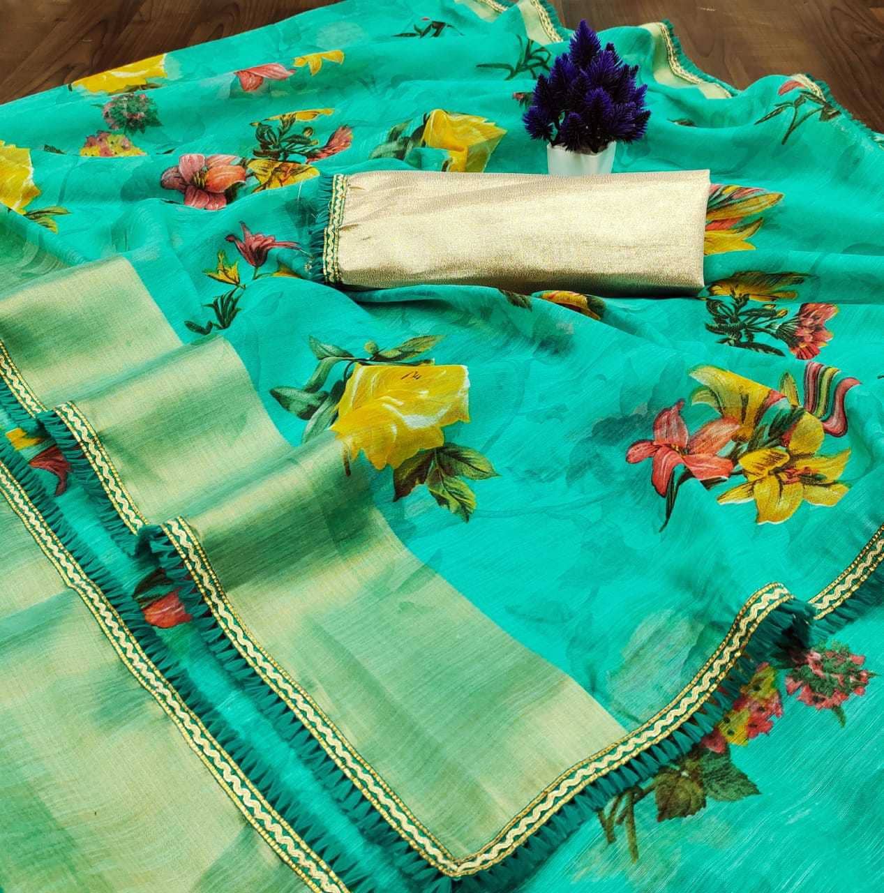 Kanooda Prints Linen Printed Saree With Unstitched Blouse Piece ( Multicolor ) - Sarees | Buy online on ZillyBuy