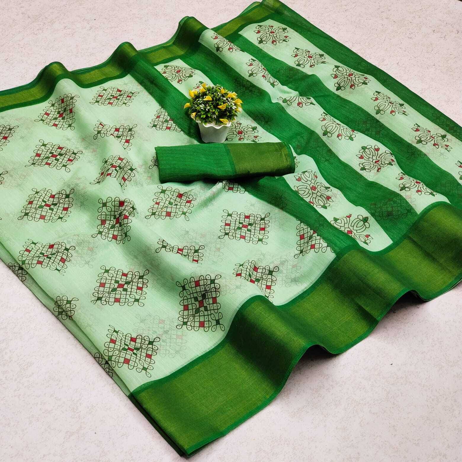 Kanooda Prints Linen Printed Saree With Unstitched Blouse Piece ( Multicolor )     			Kanooda Prints Linen Printed Saree With Unstitched Blouse Piece ( Multicolor )