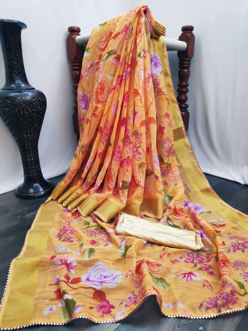 Kanooda Prints Linen Printed Saree With Unstitched Blouse Piece ( Multicolor )     			Kanooda Prints Linen Printed Saree With Unstitched Blouse Piece ( Multicolor )