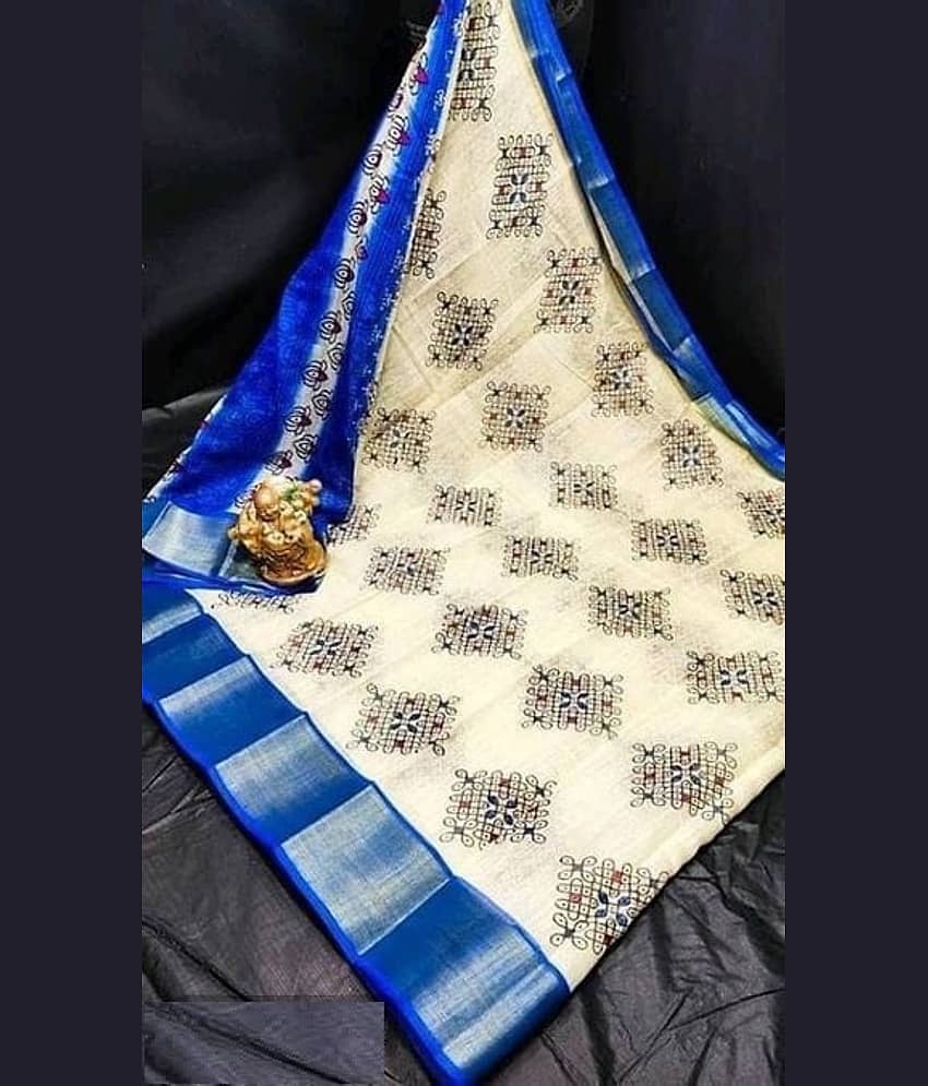 Kanooda Prints Linen Woven Saree With Unstitched Blouse Piece ( Multicolor ) - Sarees | Buy online on ZillyBuy