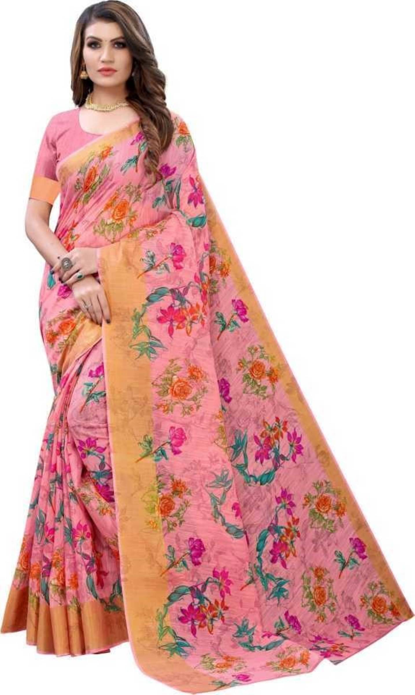     			Kanooda Prints Linen Woven Saree With Unstitched Blouse Piece ( Multicolor )