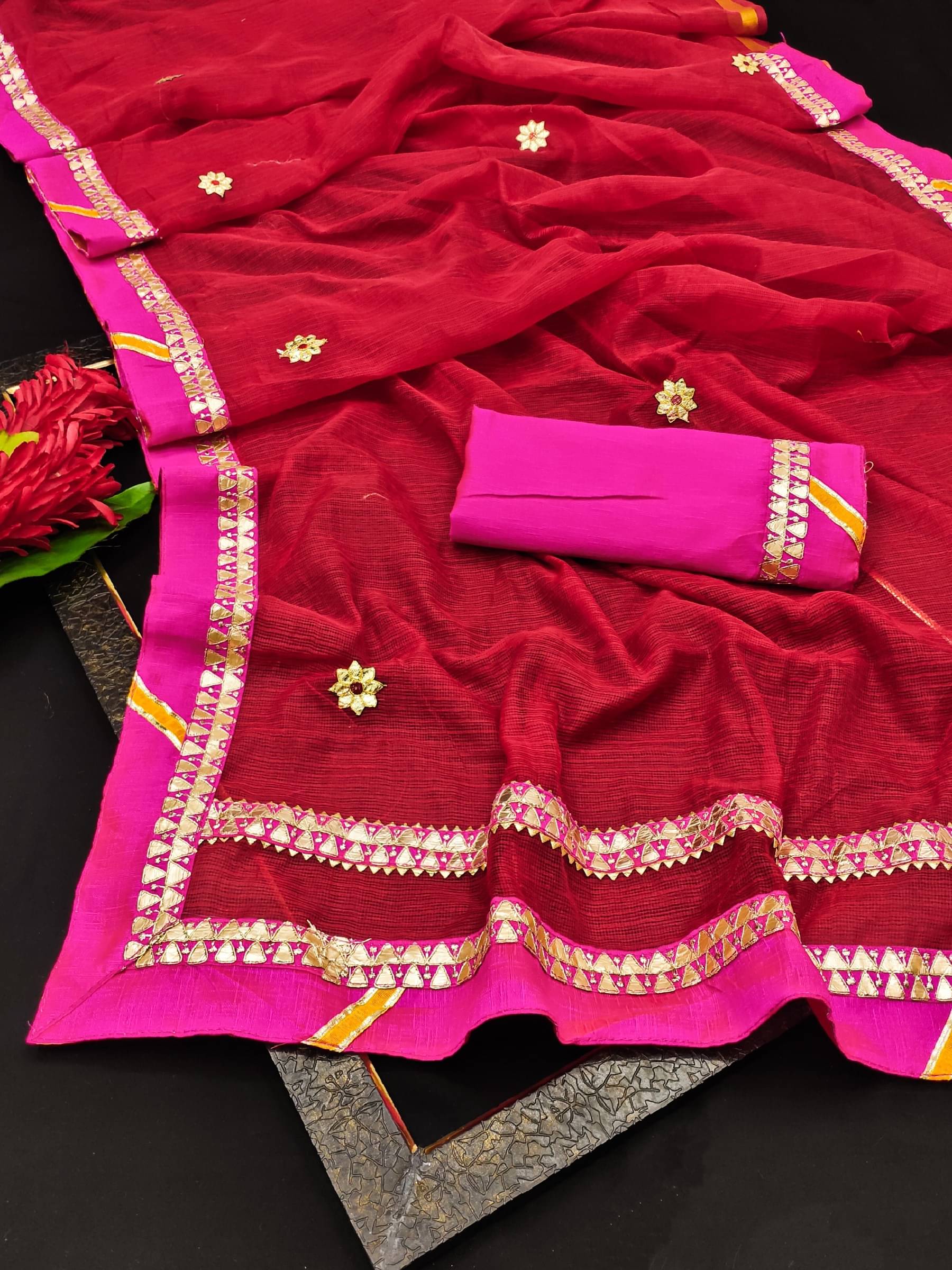     			Kanooda Prints Net Embellished Saree With Unstitched Blouse Piece ( Multicolor )
